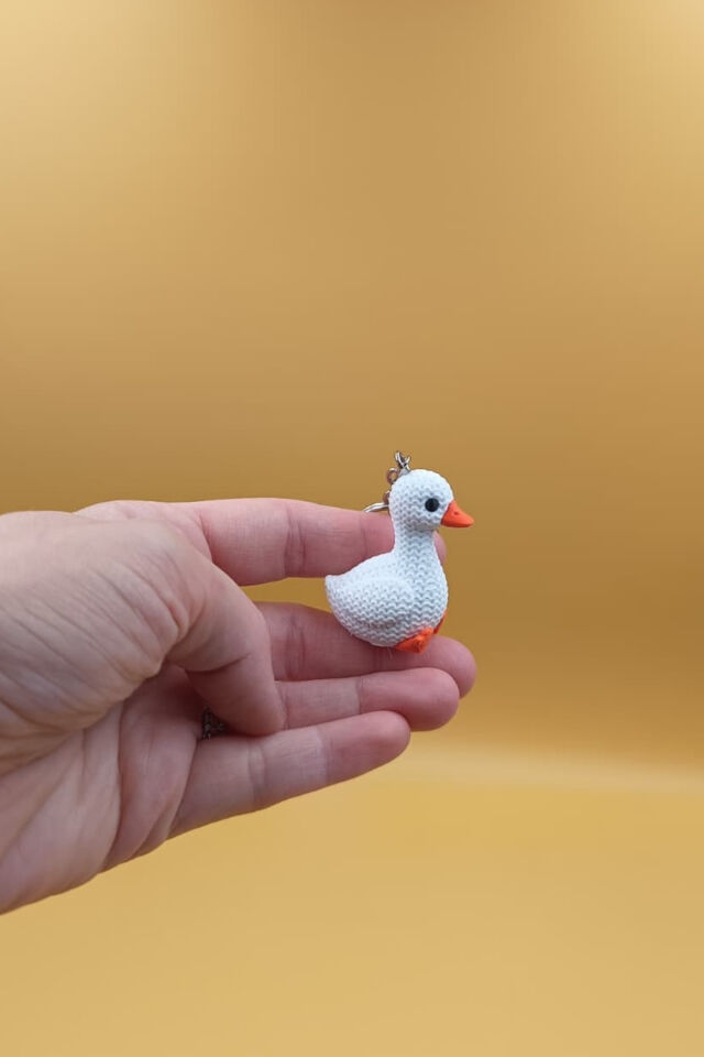Örgü Desenli Şirin Ördek Anahtarlık (Plastik)-  Çanta Süsü Charm