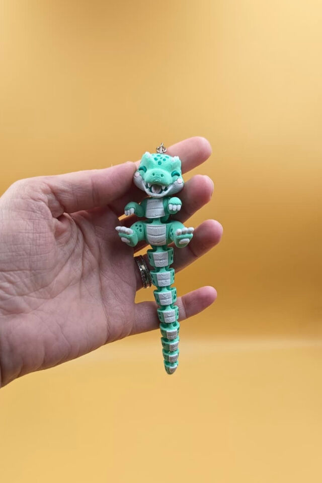 Uzun Kuyruk Serisi T-Rex Dinozor Figürlü Hareketli Anahtarlık (Büyük Boy-12CM) - Çanta Süsü Charm