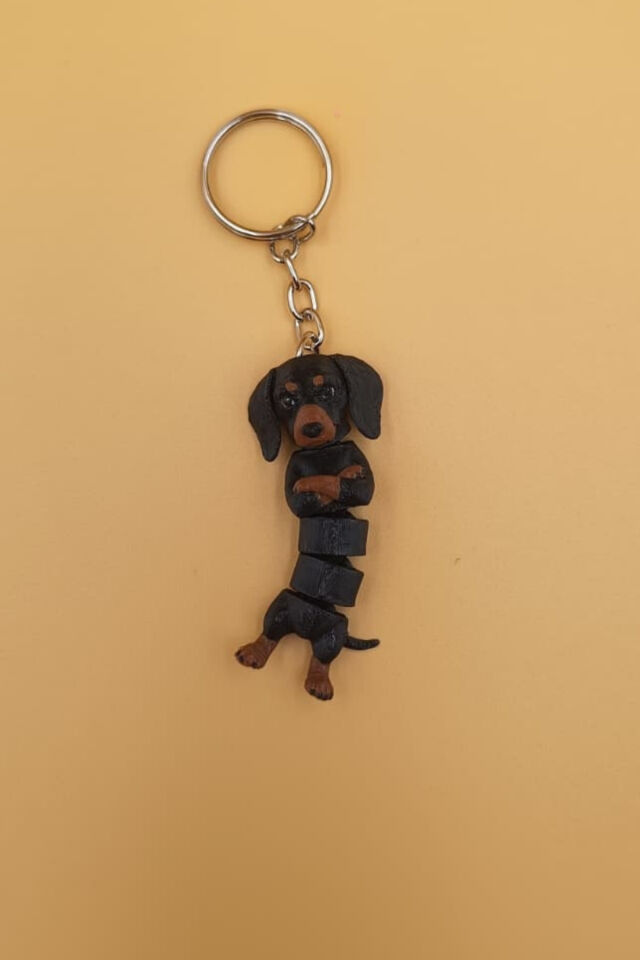 Hareketli Sevimli Kolları Bağlı Sevimli Dachshund (Sosis Köpek) Anahtarlık Çanta Süsü Charm