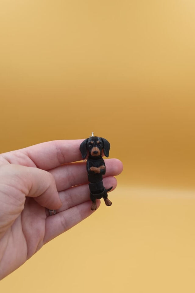 Hareketli Sevimli Kolları Bağlı Sevimli Dachshund (Sosis Köpek) Anahtarlık Çanta Süsü Charm