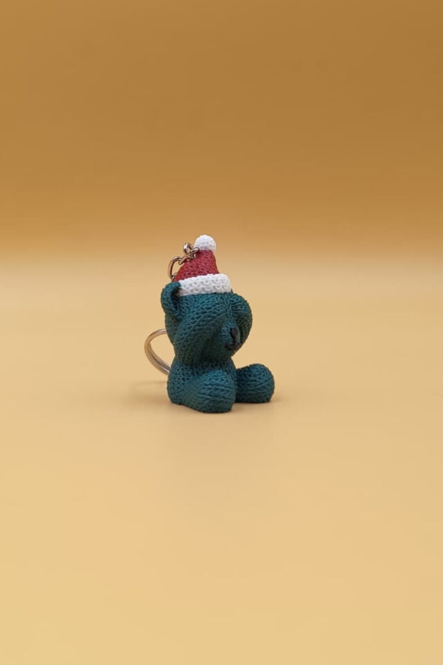 Örgü Desenli Noel Ayıcık Anahtarlık (Plastik) Yeşil