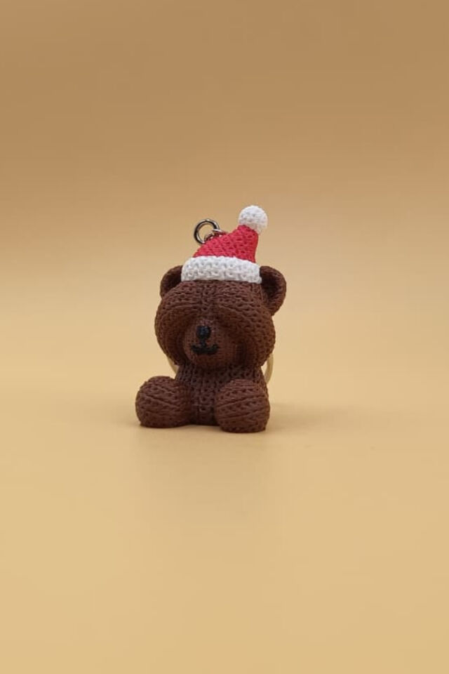 Örgü Desenli Noel Ayıcık Anahtarlık (Plastik) Kahverengi