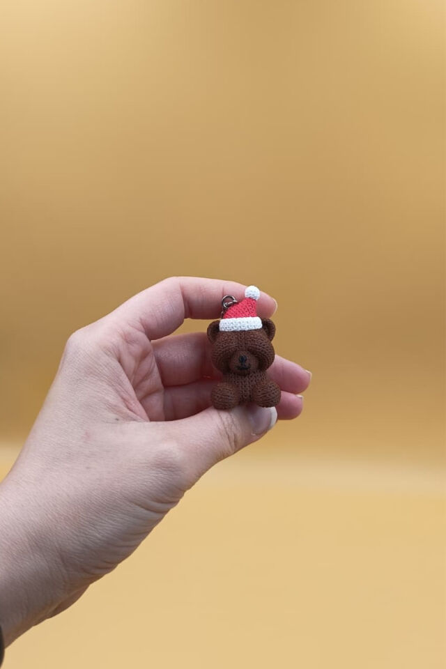 Örgü Desenli Noel Ayıcık Anahtarlık (Plastik) Kahverengi