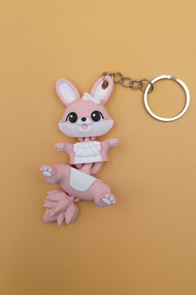Süslü Kuyruk Serisi Şirin Tavşan Figürlü Hareketli Anahtarlık (9CM)- Çanta Süsü Charm
