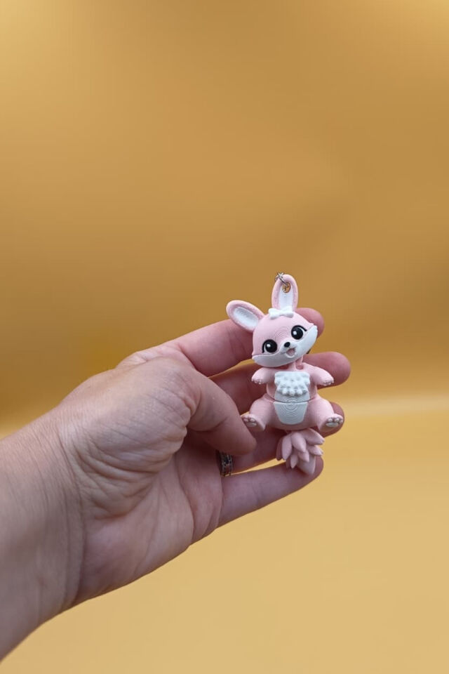 Süslü Kuyruk Serisi Şirin Tavşan Figürlü Hareketli Anahtarlık (9CM)- Çanta Süsü Charm
