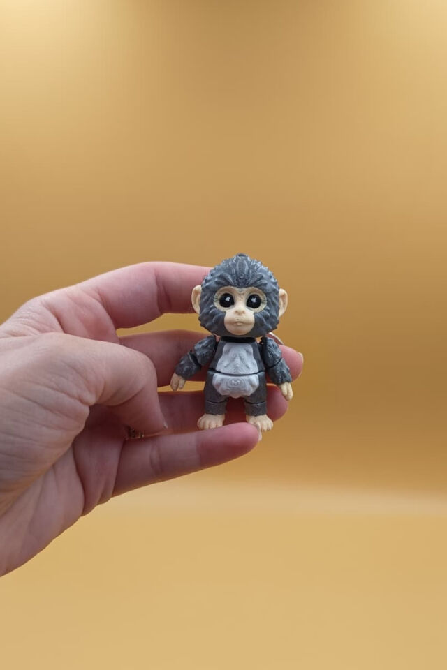 Hareketli Sevimli Gri Maymun Anahtarlık(6CM) - Hareketli Anahtarlık Çanta Süsü Charm