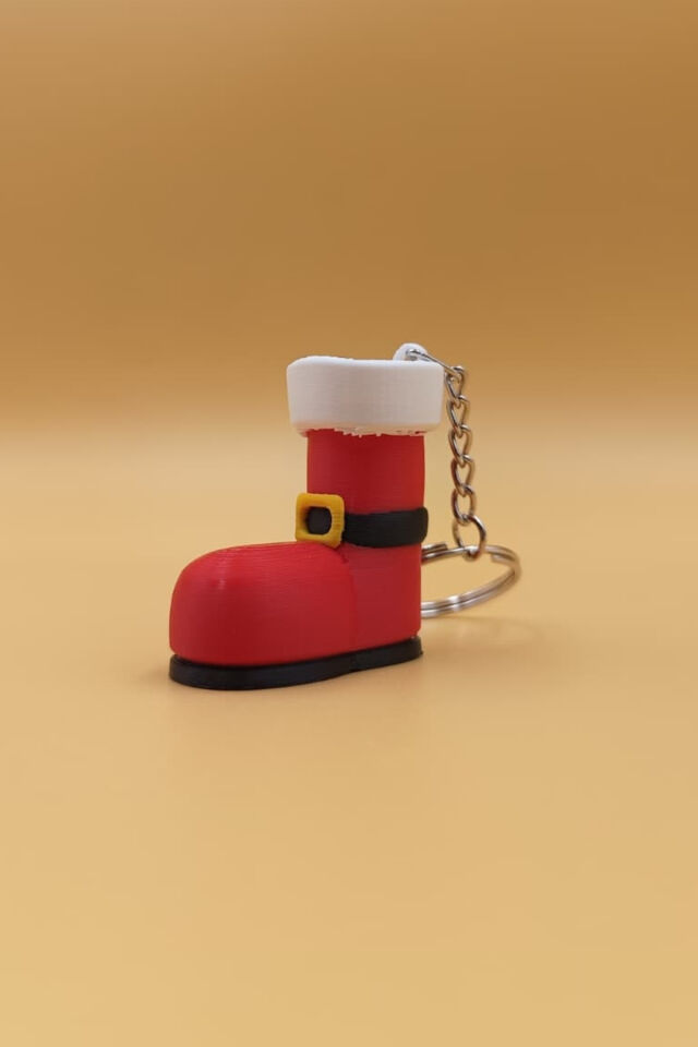 Noel Baba Çizmesi 3D Tasarım Yılbaşı Anahtarlığı - Kırmızı Bot Çanta Süsü & Yeni Yıl Hediyesi