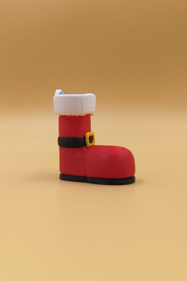 Noel Baba Çizmesi 3D Tasarım Yılbaşı Anahtarlığı - Kırmızı Bot Çanta Süsü & Yeni Yıl Hediyesi