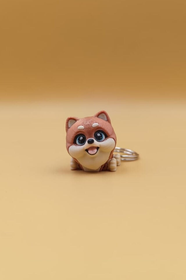 Hareketli ve Sevimli Pomerian Köpek Figürlü 3D Tasarım Hareketli Anahtarlık & Çanta Süsü