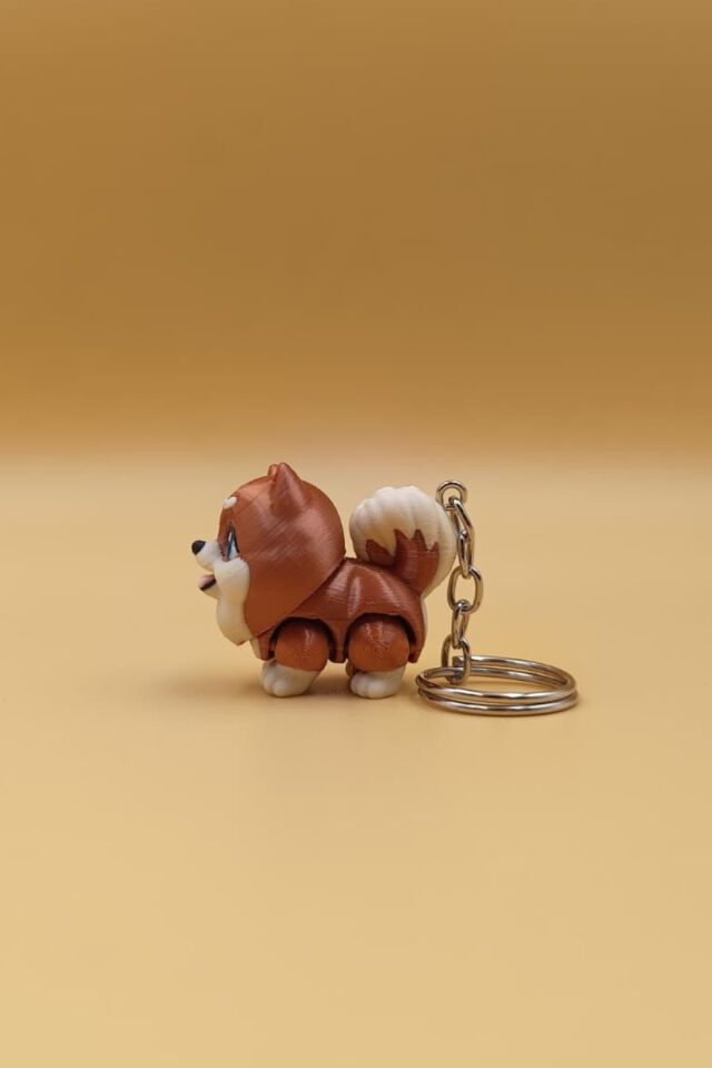 Hareketli ve Sevimli Pomerian Köpek Figürlü 3D Tasarım Hareketli Anahtarlık & Çanta Süsü