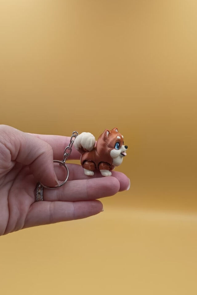 Hareketli ve Sevimli Pomerian Köpek Figürlü 3D Tasarım Hareketli Anahtarlık & Çanta Süsü