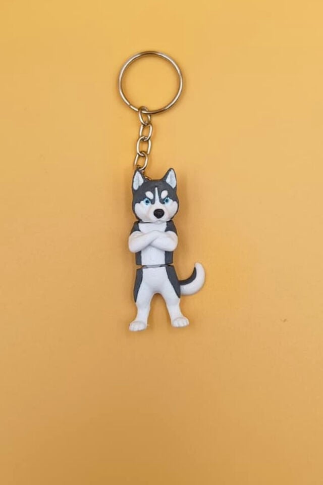 Hareketli Sevimli Kolları Bağlı Sevimli Husky (Sibirya Kurdu Köpek) Anahtarlık Çanta Süsü Charm