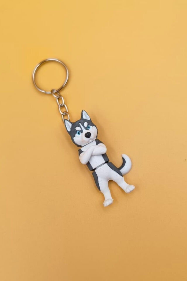 Hareketli Sevimli Kolları Bağlı Sevimli Husky (Sibirya Kurdu Köpek) Anahtarlık Çanta Süsü Charm