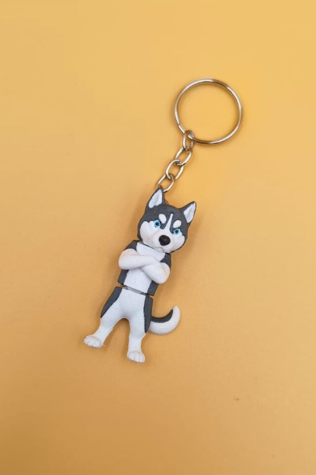 Hareketli Sevimli Kolları Bağlı Sevimli Husky (Sibirya Kurdu Köpek) Anahtarlık Çanta Süsü Charm