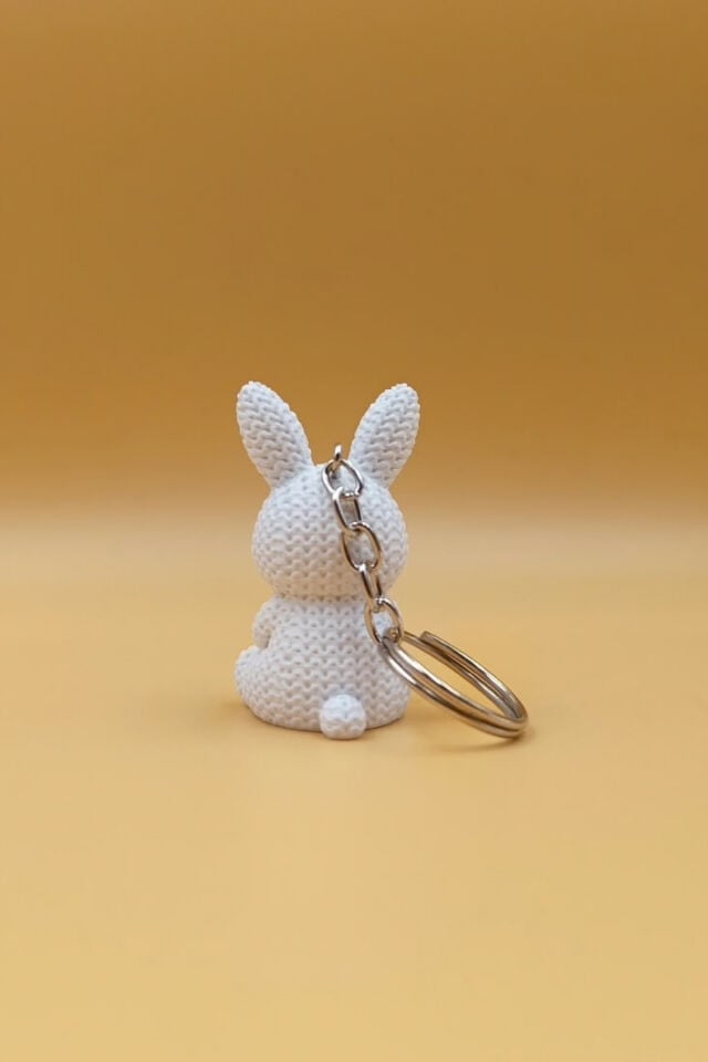 Örgü Desenli Sevimli Havuçlu Beyaz Tavşan Tasarımlı Anahtarlık (Plastik)-  Çanta Süsü Charm Yumurta Mavi